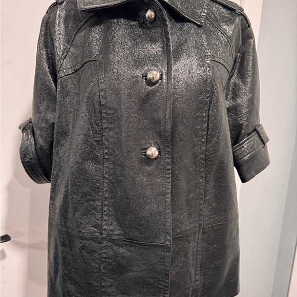 INC International Concepts Metallic Black Trench Coat - Picture 1 of 9